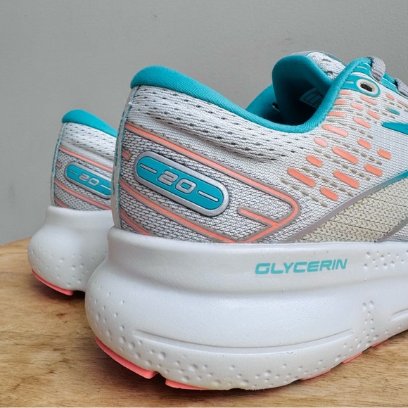Brooks Glycerin 20 Running Shoes Women’s 9 Gray Coral Latigo Bay Aqua Blue - Picture 6 of 11
